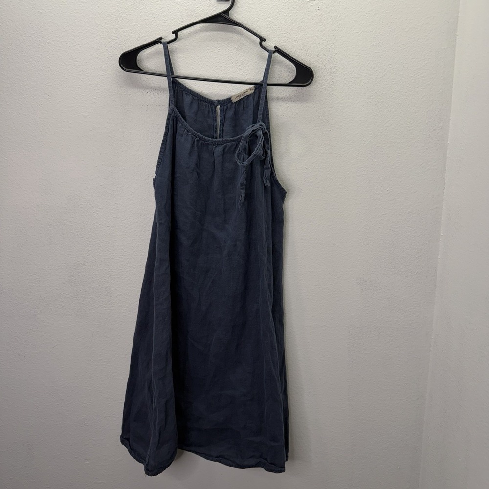 Lungo L'arno 100% Linen Shift Dress Sz M Navy Blue Strappy Coastal Made In Italy